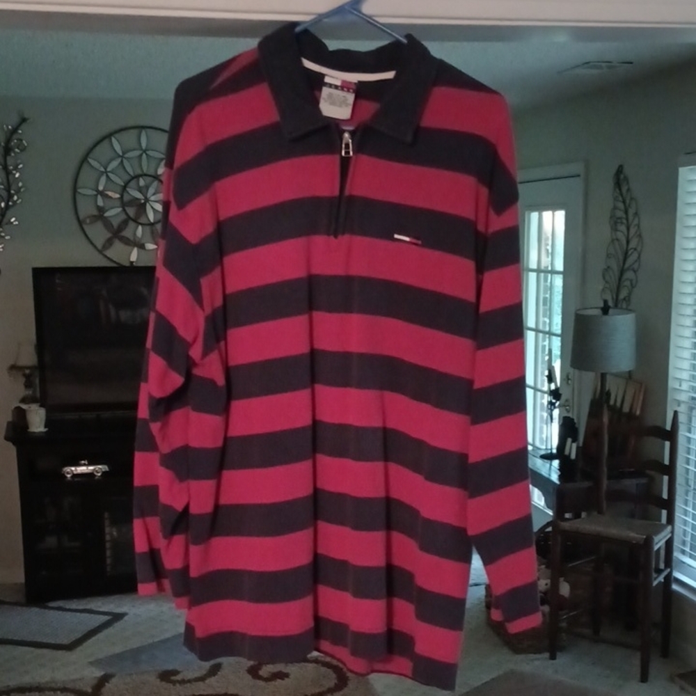 Tommy Hilfiger Men's Zip-Up Sweater - Red and Black Stripes